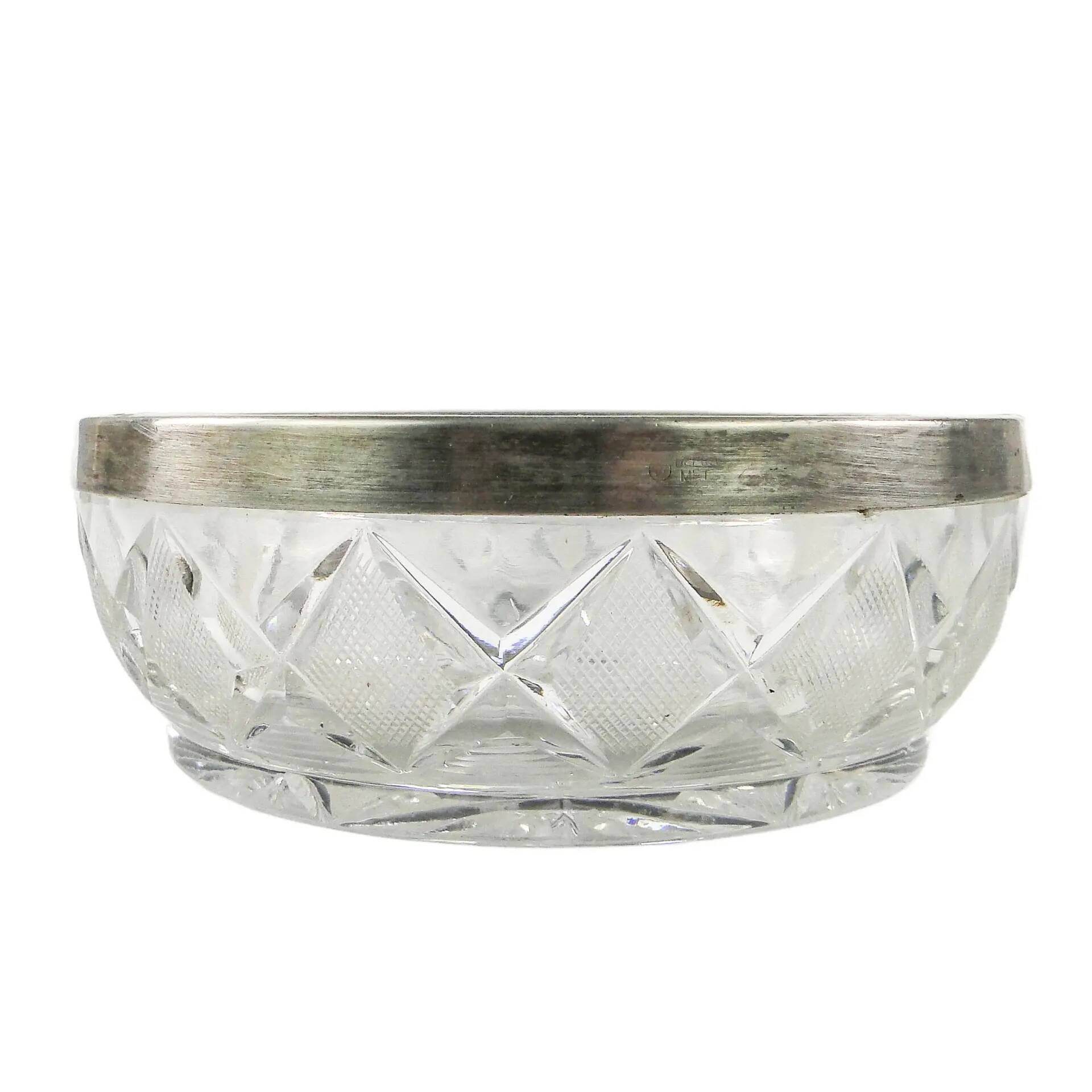 Decorative mid-century modern fruit bowl, crystal, silver-plated brass, Poland, 1970s