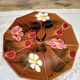 Vintage cheese platter in brown enamelled ceramic décor cherries and daisies