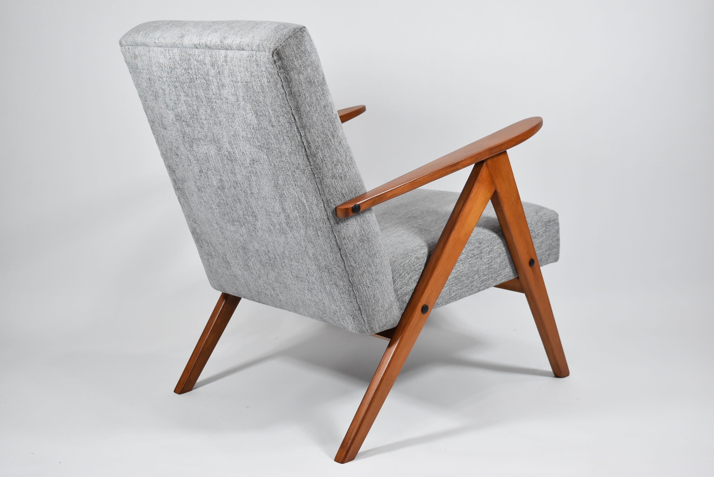 Vintage armchair Compas, 1960s, restored, grey fabric, teak