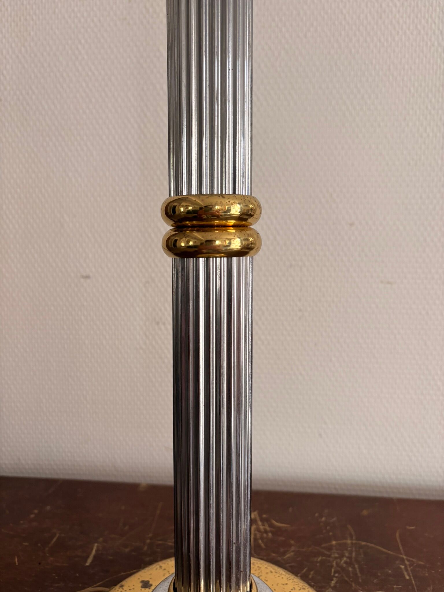 Vintage 70s 80s Neo-Classical Fluted Column Lamp Base Chrome