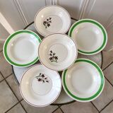 Set of 6 green and pink hollow plates Salins and Niderviller 40s