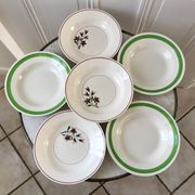 Set of 6 green and pink hollow plates Salins and Niderviller 40s