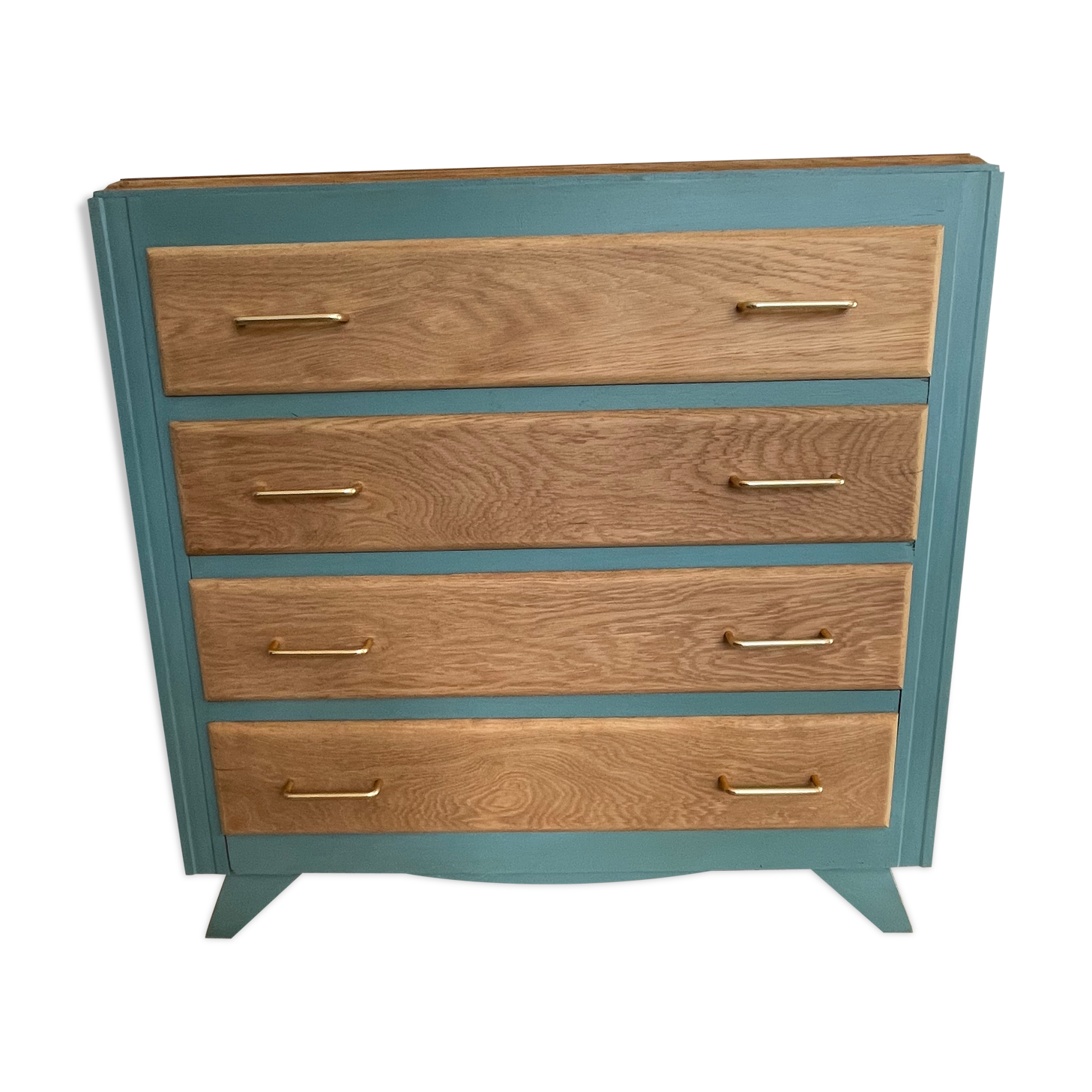 Renovated oak compass foot chest of drawers