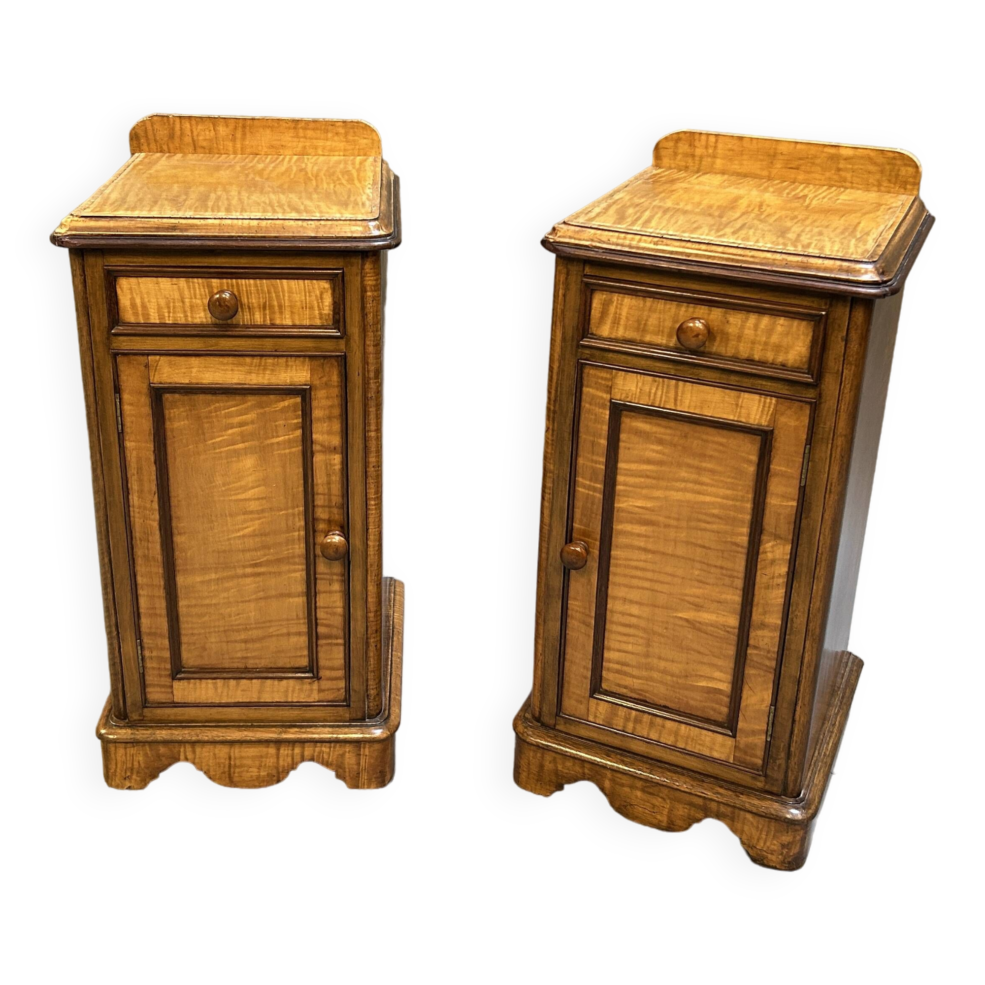 Pair Victorian satinwood bedside cabinets