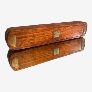 Navy-style pen tray in mahogany and brass