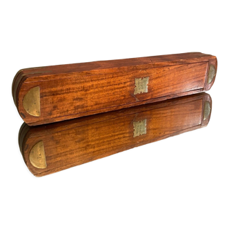 Navy-style pen tray in mahogany and brass