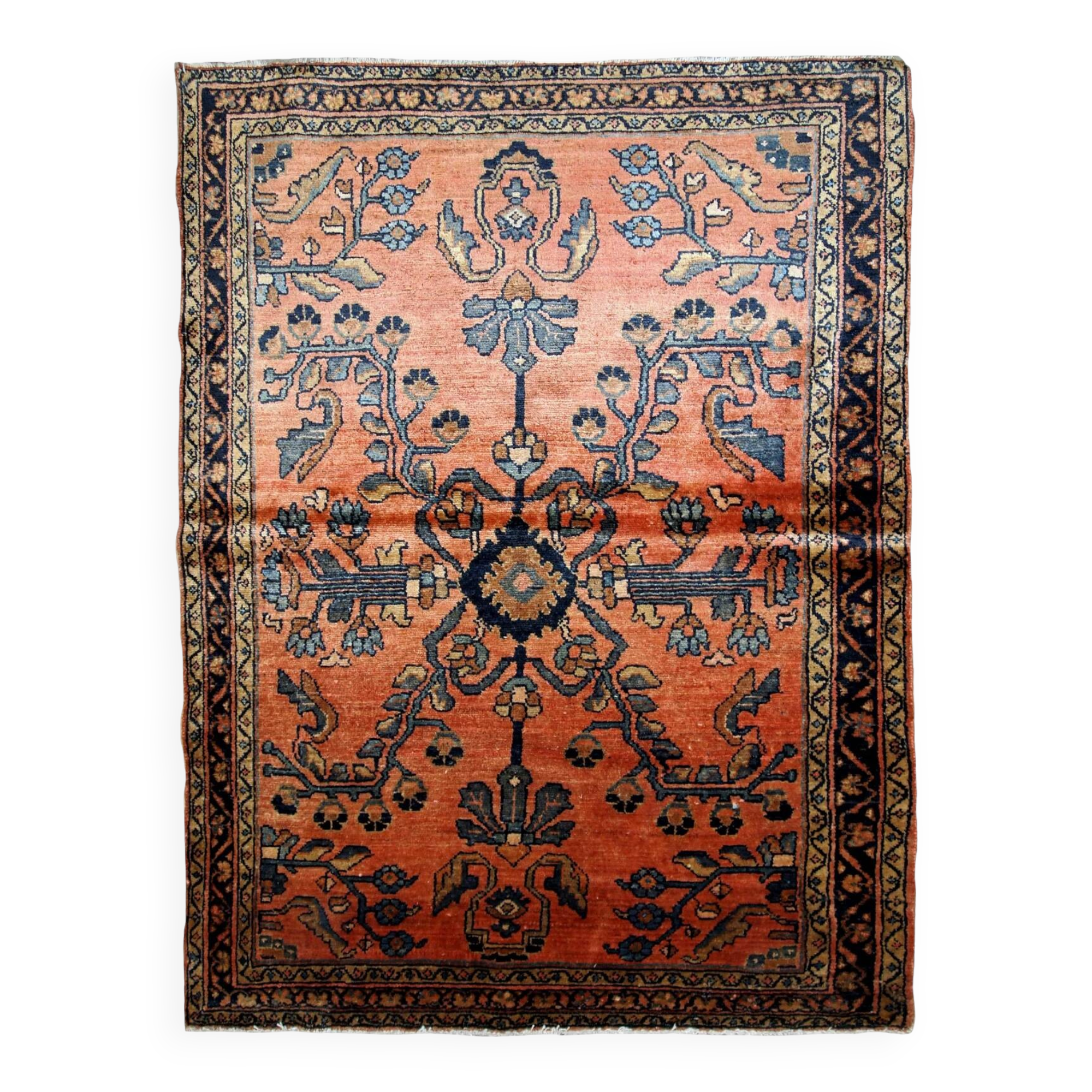 Handmade antique Persian Lilihan rug 3.5' x 5.4' (106cm x 164cm) 1920s - 1B676