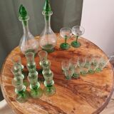 Antique crystal tableware set of carafe and tasting glasses from the 1900s