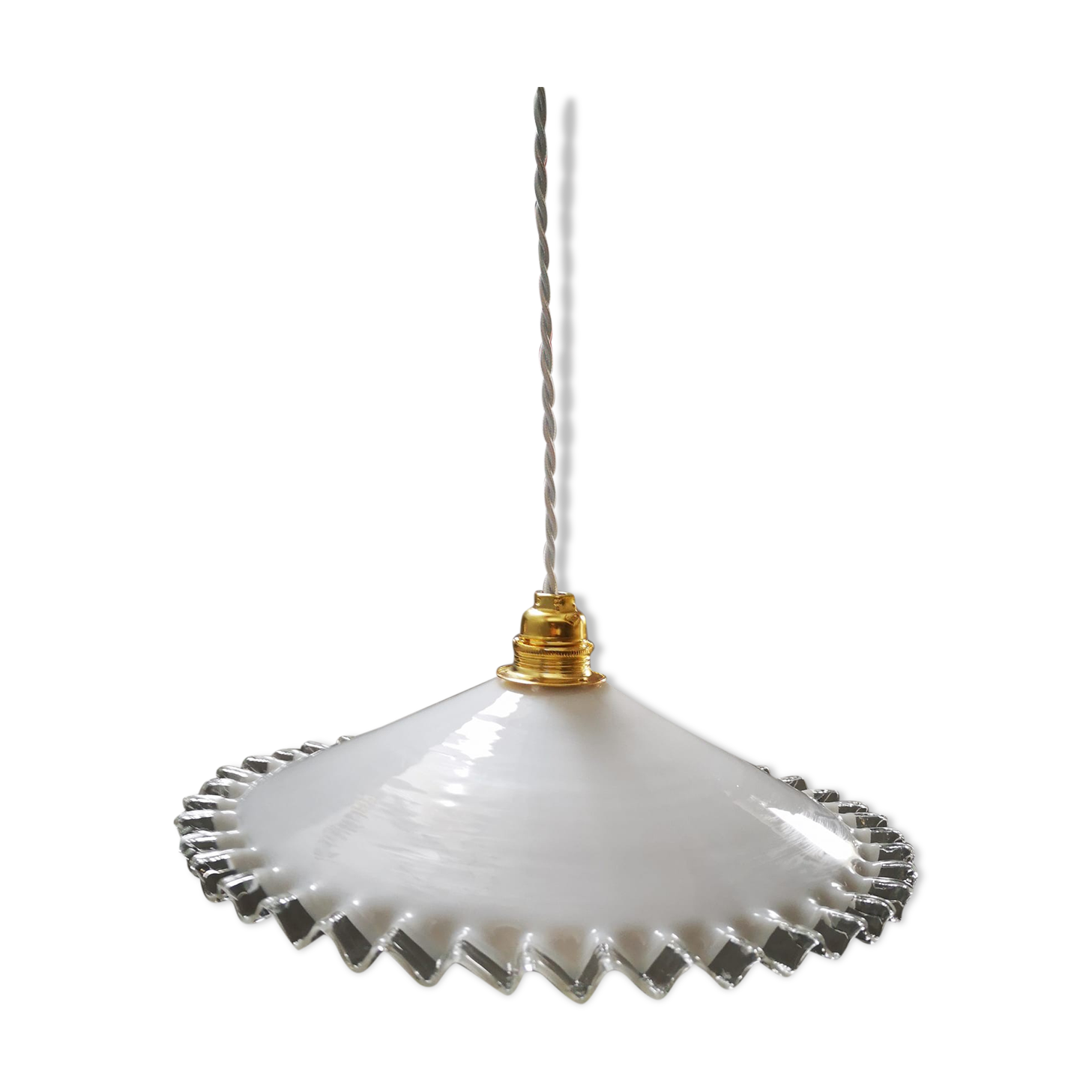 Suspension / lampshade opaline white toothed Art Deco 1930 TBE Ø 26 cm