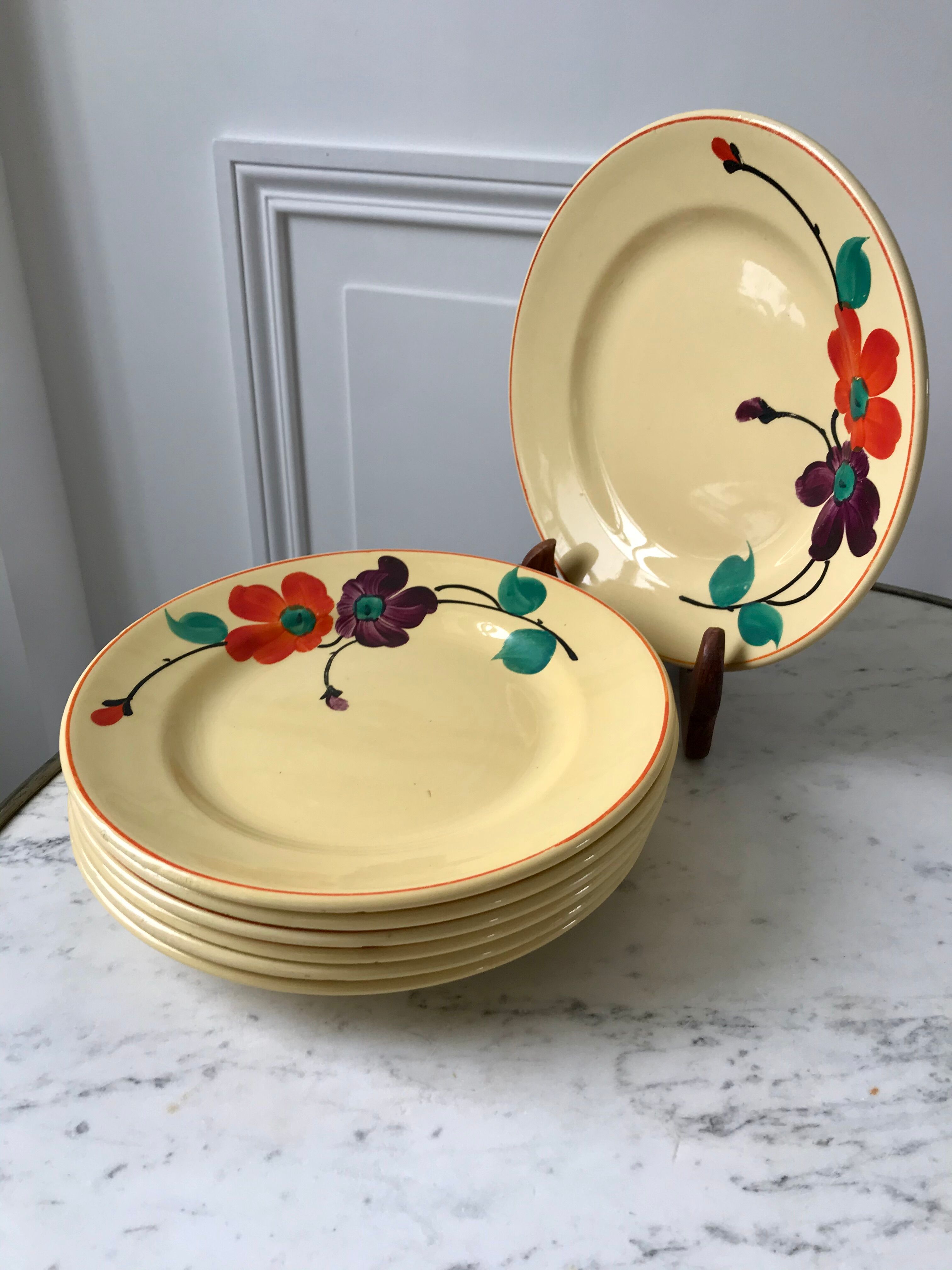 6 dessert plates Digoin Sarreguemines model "Ginette" years 30-40
