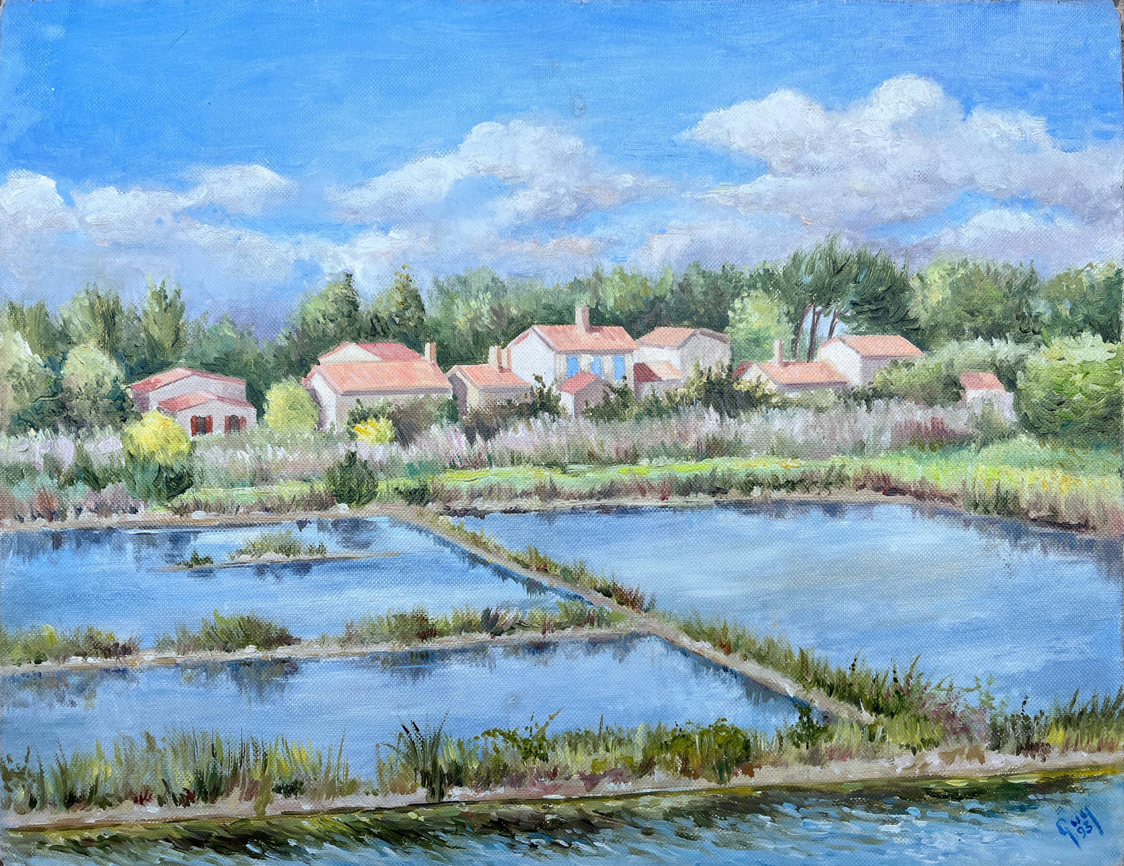 HST painting "Landscape of salt marshes" Ile de Ré (?) signed 1993