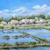 HST painting "Landscape of salt marshes" Ile de Ré (?) signed 1993