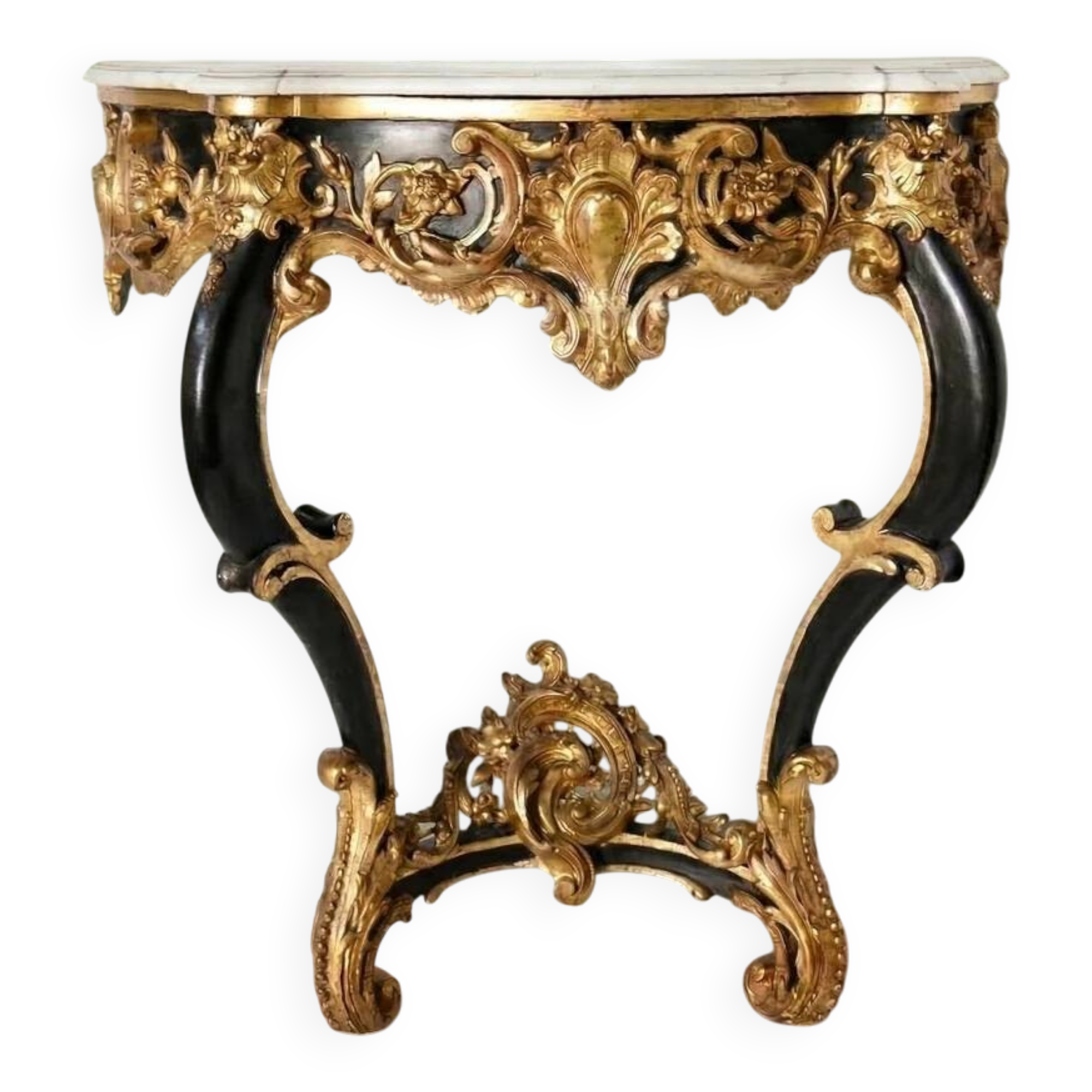 Napoleon III console from the 19th century in ebonised wood and gilded wood.