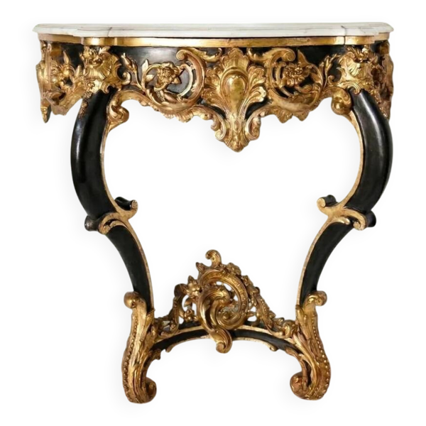 Console Napoléon III du XIXe siècle en bois ébonisé et bois doré