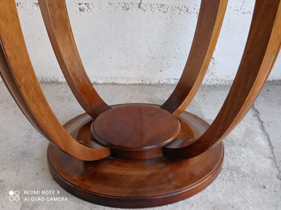 Modernist round pedestal table with glass top Ø75