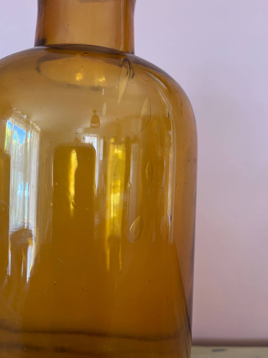Amber glass vase bottle