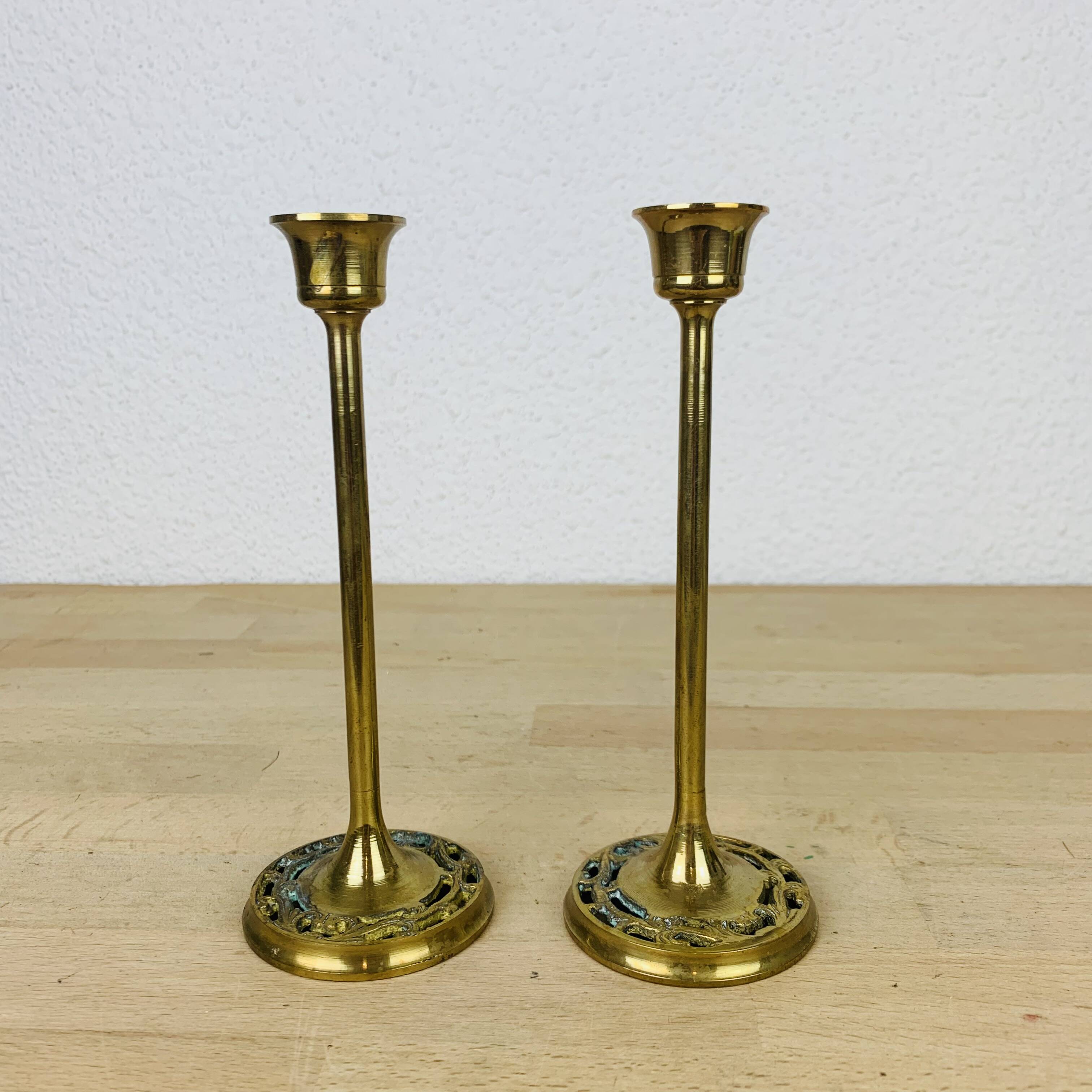 Pair of vintage golden brass candlesticks