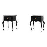 Paire de tables de chevet de style Louis XV en chêne laqué noir, France, années 1950