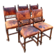5 chaises Henri II en bois massif et cuir néo renaissance XIXème siècle