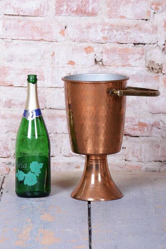 Art Deco Standing Champagne Cooler in Brass and Copper, France, 1920s