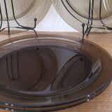 Set of 6 flat plates in smoked brown glass Vereco 70'S Vintage