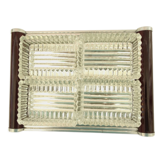 Mirrored aperitif tray and glass dish