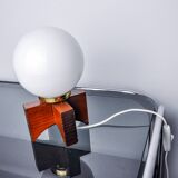Pine table lamp and opaline globe, popular art, Spain, 1970