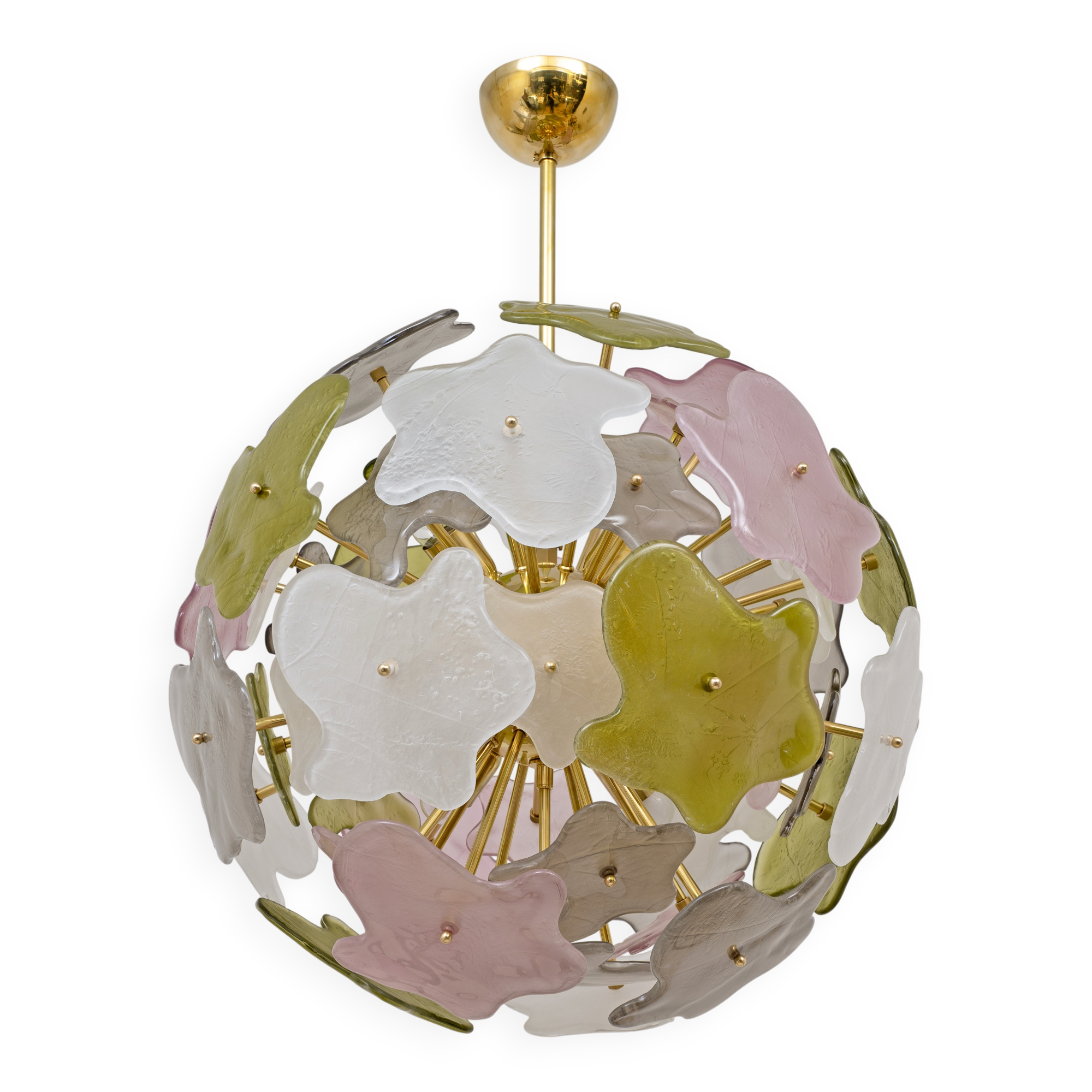Italian Murano Glass Sputnik Chandelier in Pastel Colors and Polished Brass