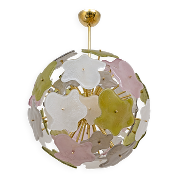 Italian Murano Glass Sputnik Chandelier in Pastel Colors and Polished Brass