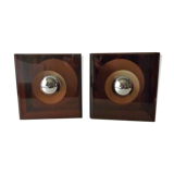 Pair of chromed metal and smoked plexiglass of the 1970s