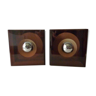 Pair of chromed metal and smoked plexiglass of the 1970s