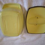 The Creuset cocotte Raymond Loewy enamelled yellow and 2 pans