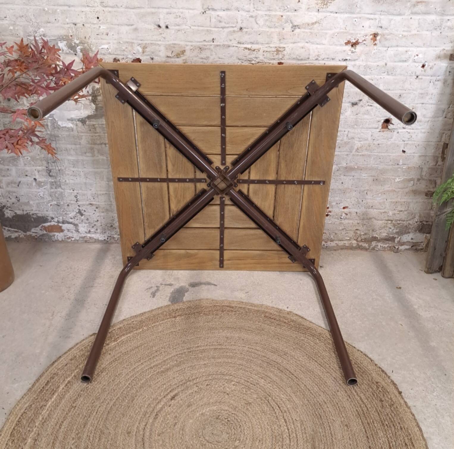 Square wooden metal table