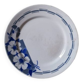 Grand plat vintage avec motif fleurs bleue ceranord st Amand made in France divona