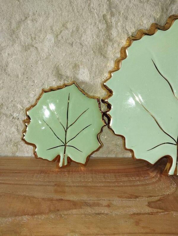 Dessous-de-plat et dessous-de-bouteille en céramique – motif feuille, année