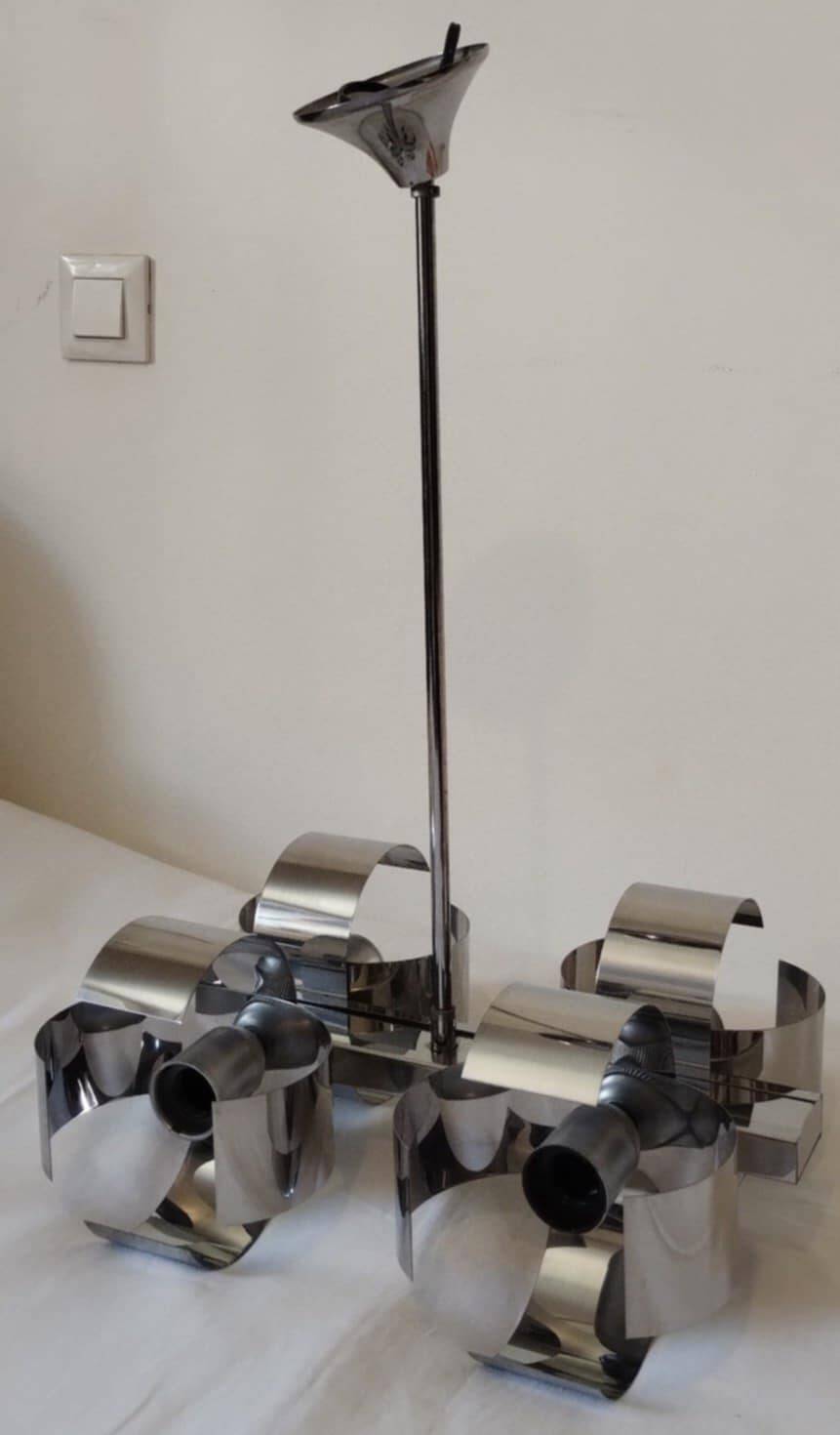 Space Age 4-light chandelier in chrome metal, 1970s