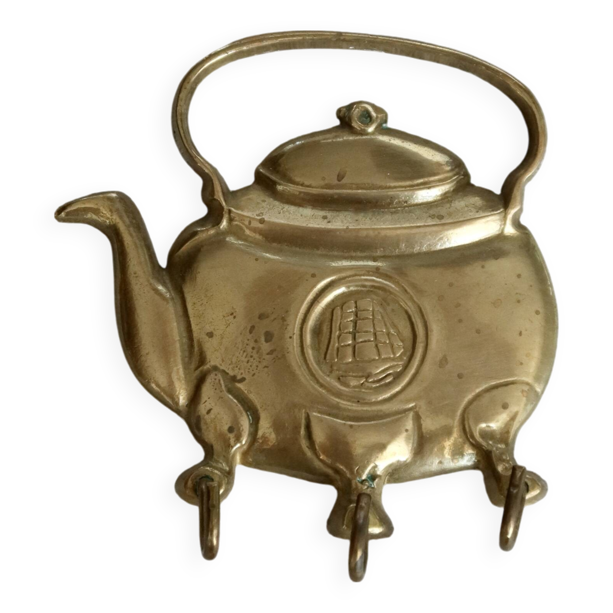 Vintage teapot-shaped brass coat hook