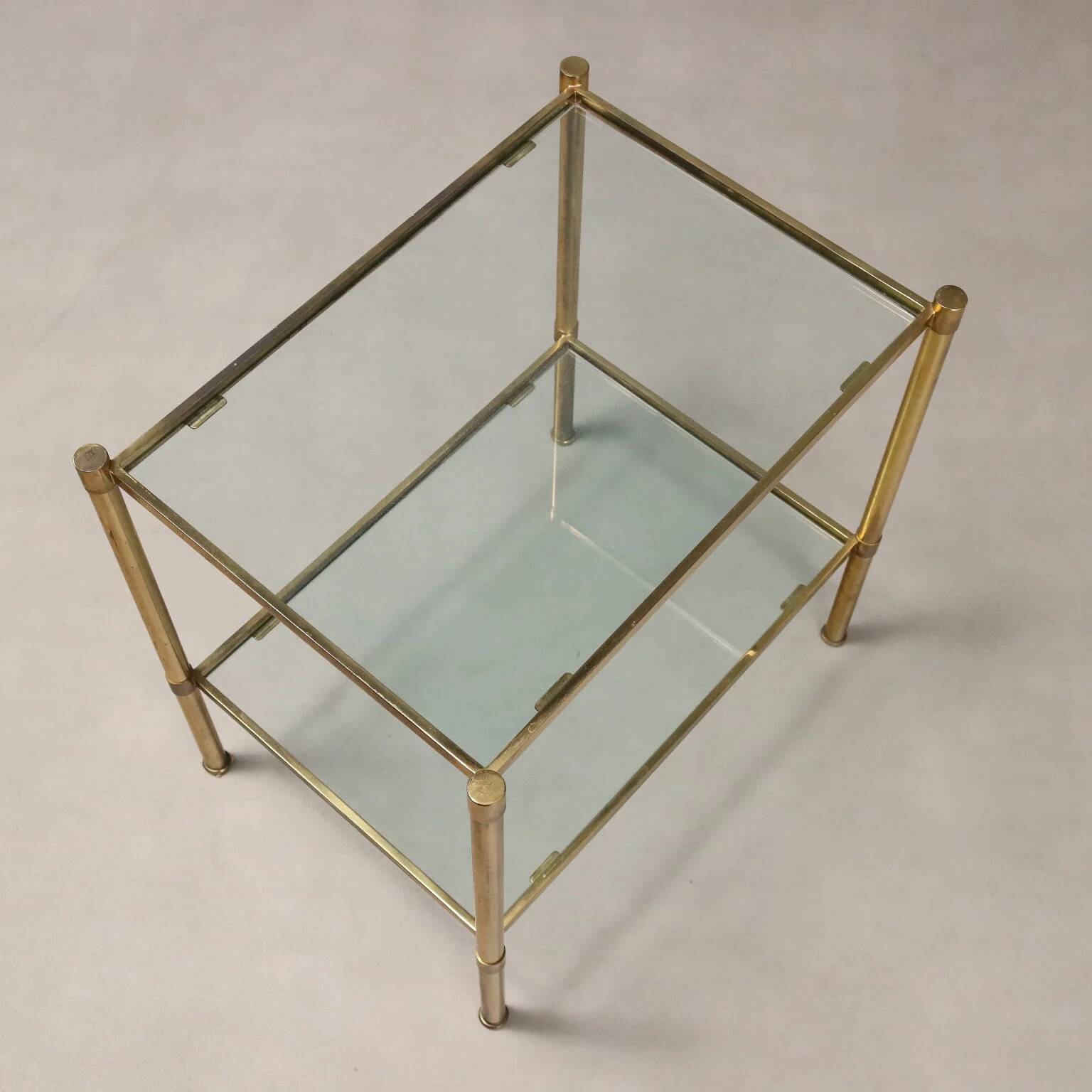 Vintage coffee table in brass and glass, 1970s.