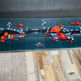 Coffee table in signed ceramic and chromed metal 70s