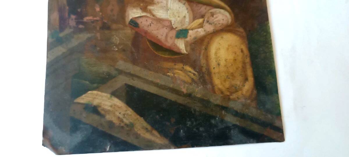 Antique painting on copper, Flemish school, 17th century, representing a saint