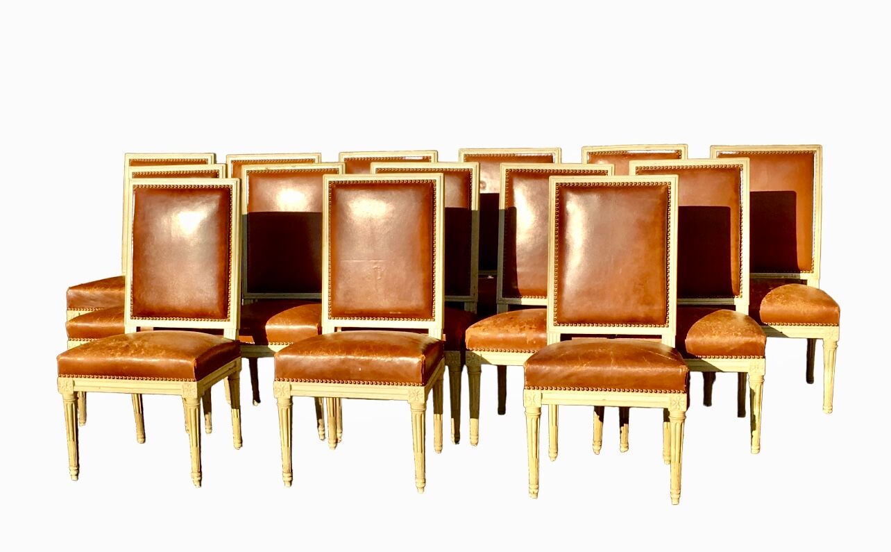 Set of 14 Louis XVI style lacquered chairs