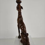Hand-carved wooden greyhound statue - 20th century