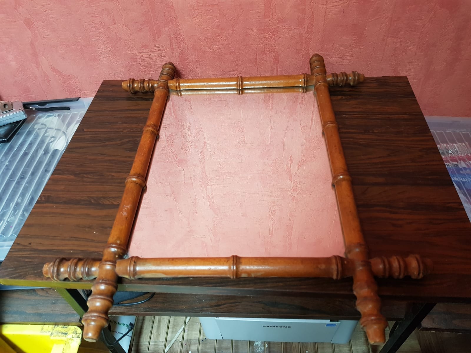 Old bamboo style wooden mirror 44x53 vintage