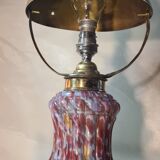 lampe champignon 1910 superbe  pied en verre multicolores ,abat jour laiton orientable ,39x19