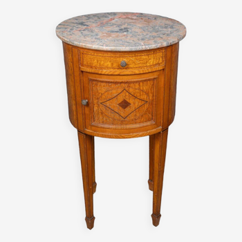 Late 19th century Directoire style bedside table with kidney-shaped burl marquetry