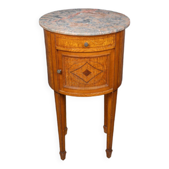 Late 19th century Directoire style bedside table with kidney-shaped burl marquetry