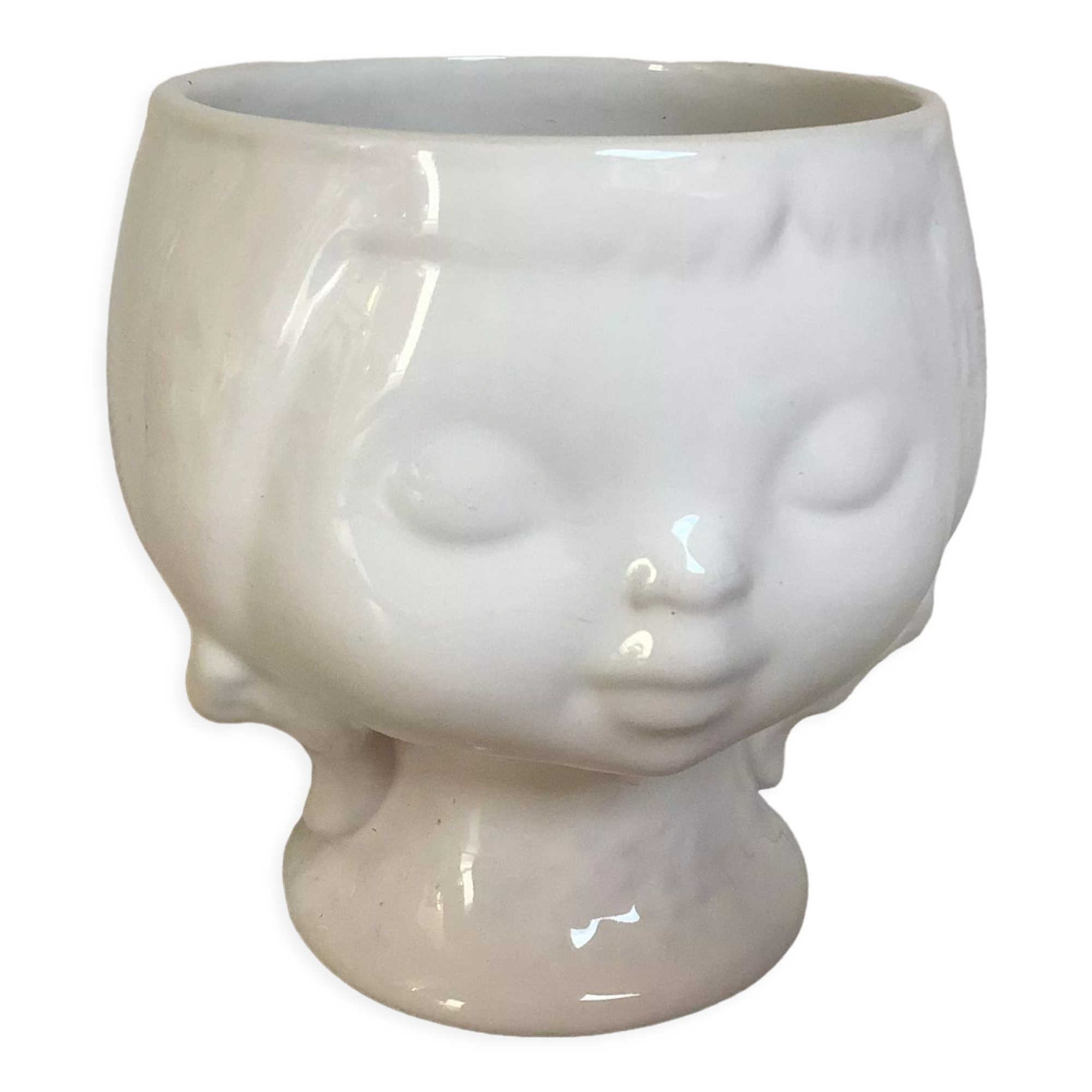 Head girl cache pot vase white earthenware