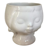 Head girl cache pot vase white earthenware