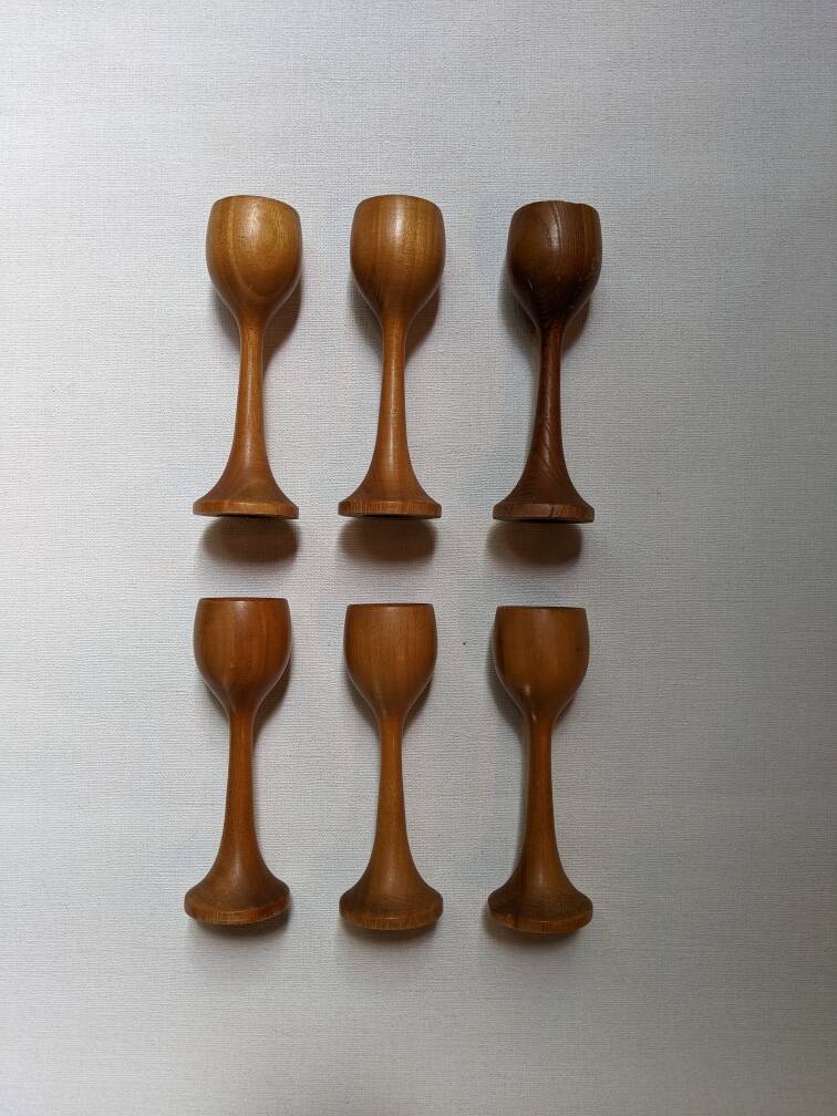 Egg cups on turned wooden legs, Scandinavian country decor
