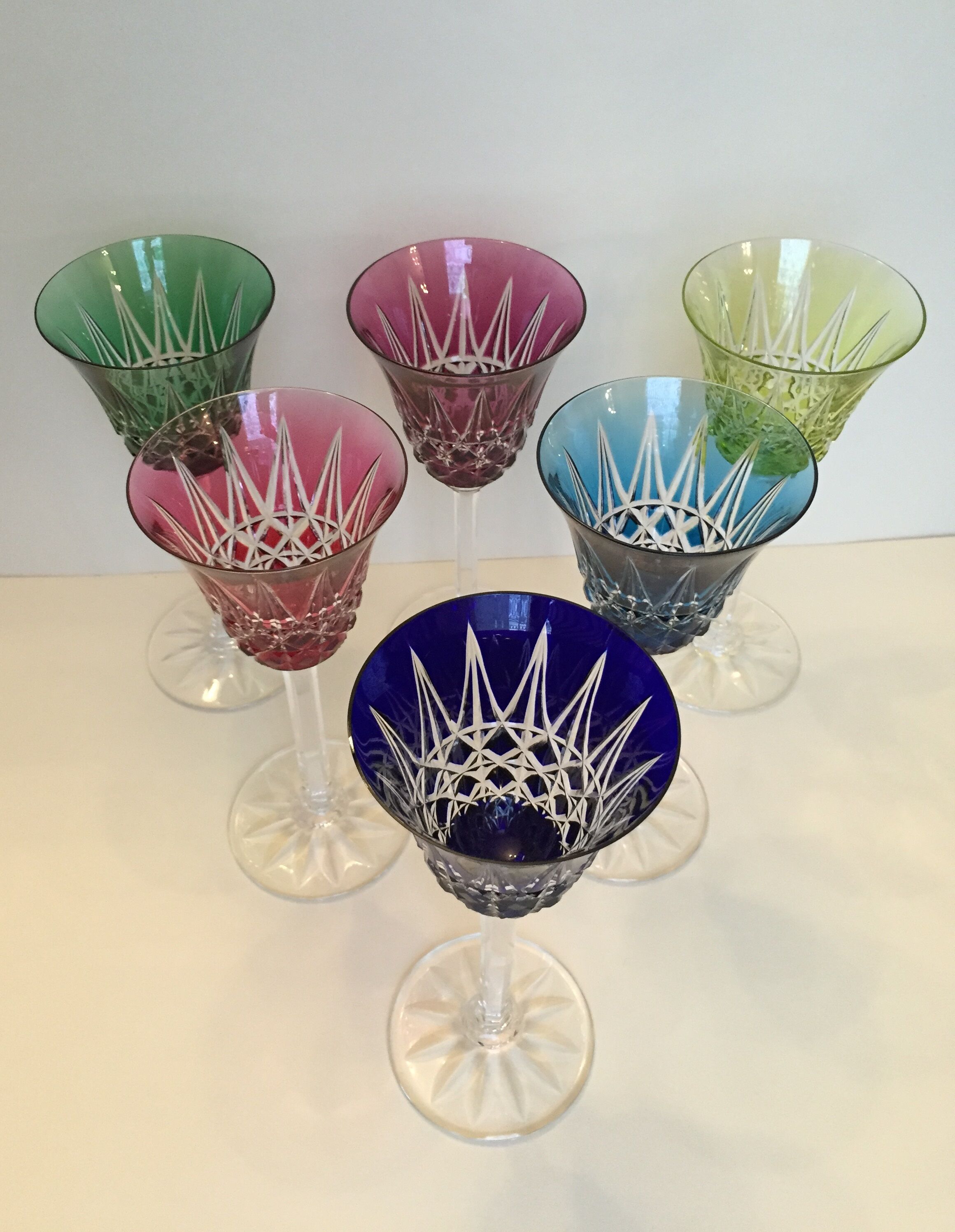 Set of six St. Louis crystal wine glasses